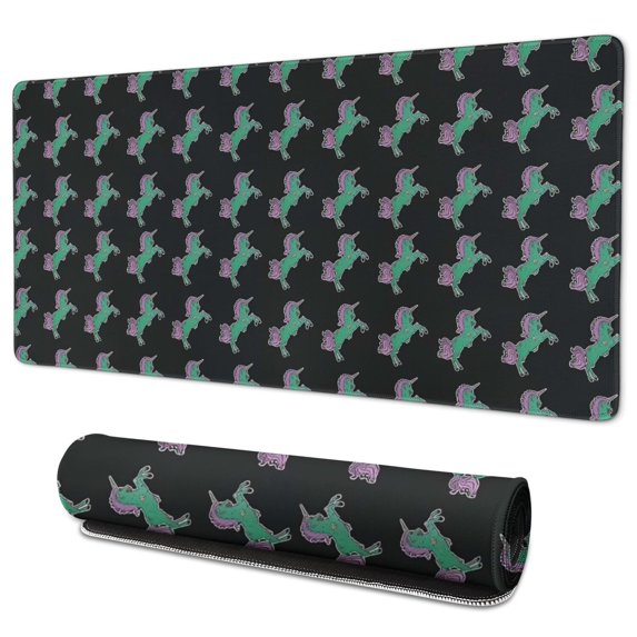 Long Mouse Pads for Desk,Black Cartoon Unicorn Pattern Desk Mats on Top Of Desks, Desk Mouse Pad Extra Large with 3mm Non-Slip Base and Stitched Edge for Gaming,Office,Work,Home 35.4"x15.7"