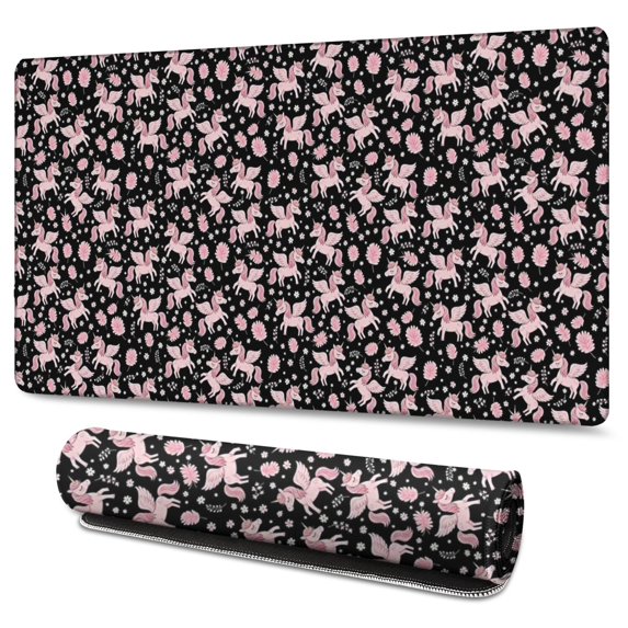 Long Mouse Pads for Desk,Black Cartoon Unicorn Pattern Desk Mats on Top Of Desks, Desk Mouse Pad Extra Large with 3mm Non-Slip Base and Stitched Edge for Gaming,Office,Work,Home 47.3"x23.6"