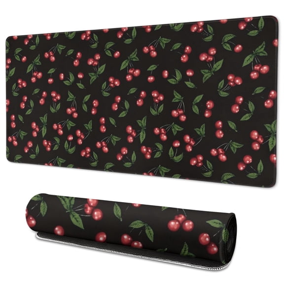 Long Mouse Pads for Desk,Black Christmas Cherry Pattern Desk Mats on Top Of Desks, Desk Mouse Pad Extra Large with 3mm Non-Slip Base and Stitched Edge for Gaming,Office,Work,Home 35.4x15.7in