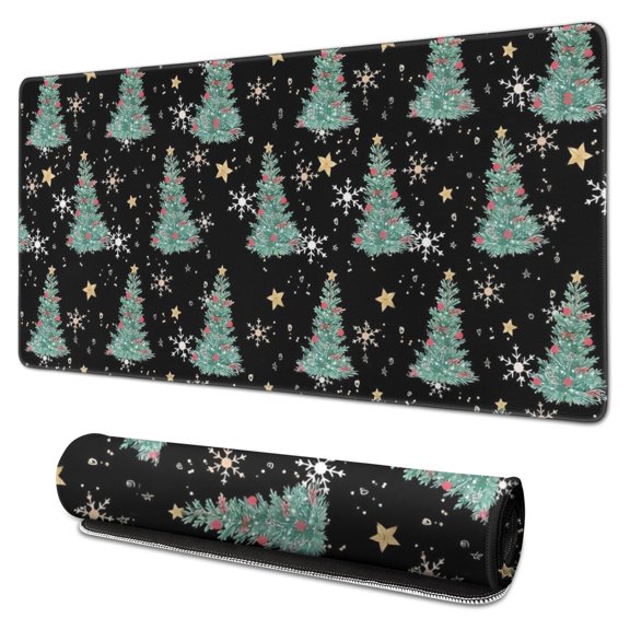 Long Mouse Pads for Desk,Black Christmas Tree Pattern Desk Mats on Top Of Desks, Desk Mouse Pad Extra Large with 3mm Non-Slip Base and Stitched Edge for Gaming,Office,Work,Home 31.5x15.7in