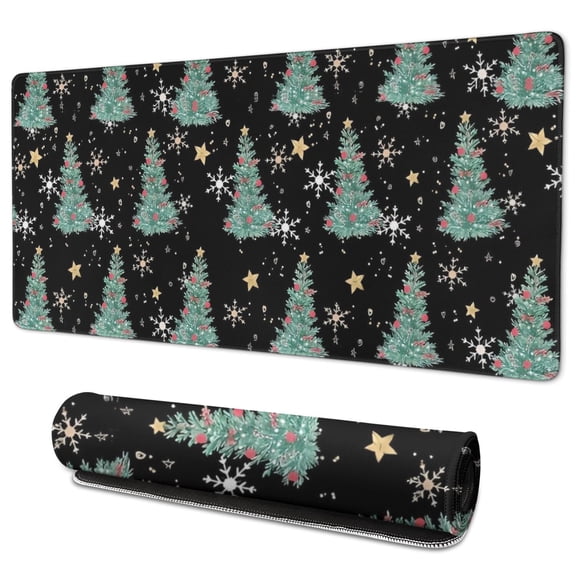 Long Mouse Pads for Desk,Black Christmas Tree Pattern Desk Mats on Top Of Desks, Desk Mouse Pad Extra Large with 3mm Non-Slip Base and Stitched Edge for Gaming,Office,Work,Home 35.4x15.7in