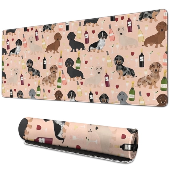 Long Mouse Pads for Desk,Black Cute Dachshund Dog and Wine Desk Mats on Top Of Desks, Desk Mouse Pad Extra Large with 3mm Non-Slip Base and Stitched Edge for Gaming,Office,Work,Home 31.5"x11.8"