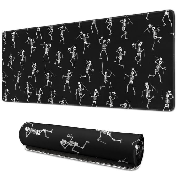 Long Mouse Pads for Desk,Black Dancing Skeleton Pattern Desk Mats on Top Of Desks, Desk Mouse Pad Extra Large with 3mm Non-Slip Base and Stitched Edge for Gaming,Office,Work,Home 31.5"x11.8"