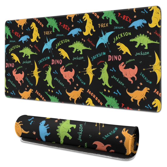 Long Mouse Pads for Desk,Black Dinosaurs Jackson Text Pattern Desk Mats on Top Of Desks, Desk Mouse Pad Extra Large with 3mm Non-Slip Base and Stitched Edge for Gaming,Office,Work,Home 31.5"x15.7"