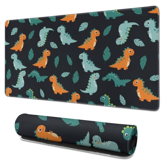 Long Mouse Pads for Desk,Black Dinosaurs Leaves Pattern Desk Mats on Top Of Desks, Desk Mouse Pad Extra Large with 3mm Non-Slip Base and Stitched Edge for Gaming,Office,Work,Home 31.5"x15.7"