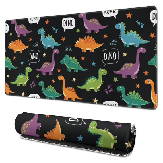 Long Mouse Pads for Desk,Black Dinosaurs Speech Bubbles Pattern Desk Mats on Top Of Desks, Desk Mouse Pad Extra Large with 3mm Non-Slip Base and Stitched Edge for Gaming,Office,Work,Home 31.5"x15.7"