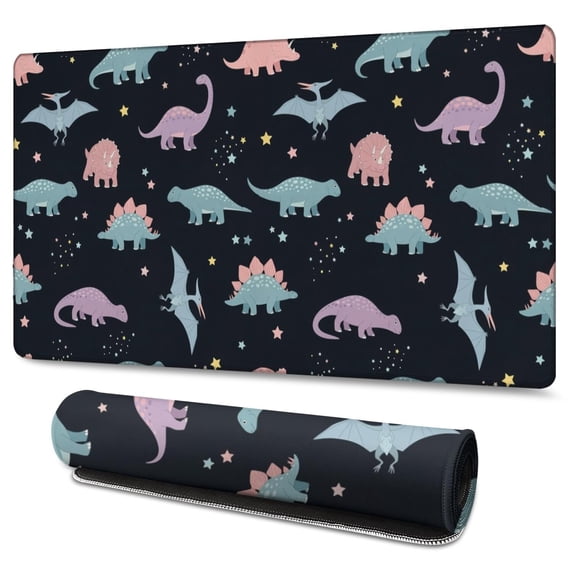 Long Mouse Pads for Desk,Black Dinosaurs Stars Pterosaurs Pattern Desk Mats on Top Of Desks, Desk Mouse Pad Extra Large with 3mm Non-Slip Base and Stitched Edge for Gaming,Office,Work,Home 47.3"x23.6"