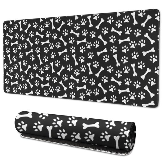 Long Mouse Pads for Desk,Black Dog Paw Footprint Bone Desk Mats on Top Of Desks, Desk Mouse Pad Extra Large with 3mm Non-Slip Base and Stitched Edge for Gaming,Office,Work,Home 35.4"x15.7"