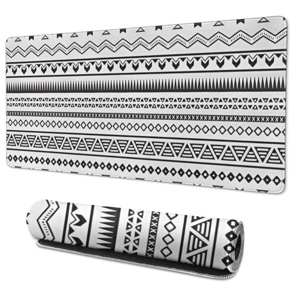 Long Mouse Pads for Desk,Black Geometric Border Pattern Desk Mats on Top Of Desks, Desk Mouse Pad Extra Large with 3mm Non-Slip Base and Stitched Edge for Gaming,Office,Work,Home 35.4"x15.7"