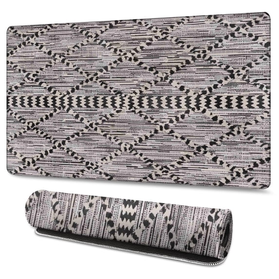 Long Mouse Pads for Desk,Black Geometric Diamond Striped Pattern Desk Mats on Top Of Desks, Desk Mouse Pad Extra Large with 3mm Non-Slip Base and Stitched Edge for Gaming,Office,Work,Home 47.3"x23.6"