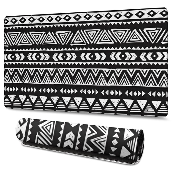 Long Mouse Pads for Desk,Black Geometric Diamond Triangle Pattern Desk Mats on Top Of Desks, Desk Mouse Pad Extra Large with 3mm Non-Slip Base and Stitched Edge for Gaming,Office,Work,Home 47.3"x23.6"