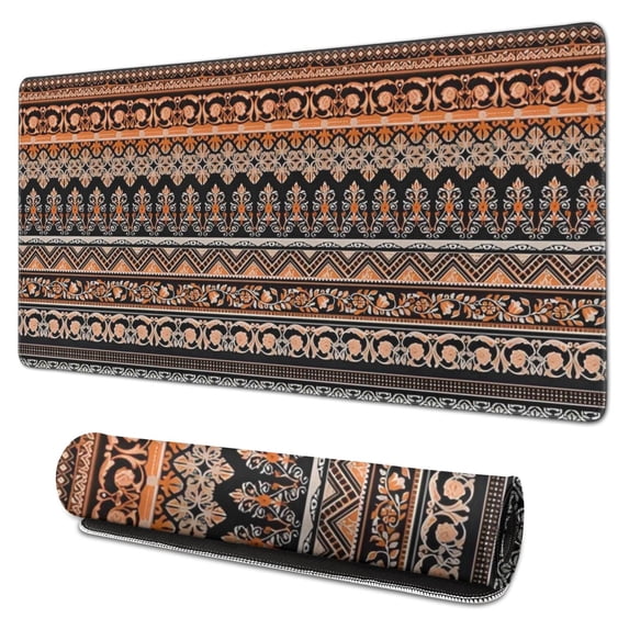 Long Mouse Pads for Desk,Black Geometric and Floral Pattern Desk Mats on Top Of Desks, Desk Mouse Pad Extra Large with 3mm Non-Slip Base and Stitched Edge for Gaming,Office,Work,Home 31.5"x15.7"