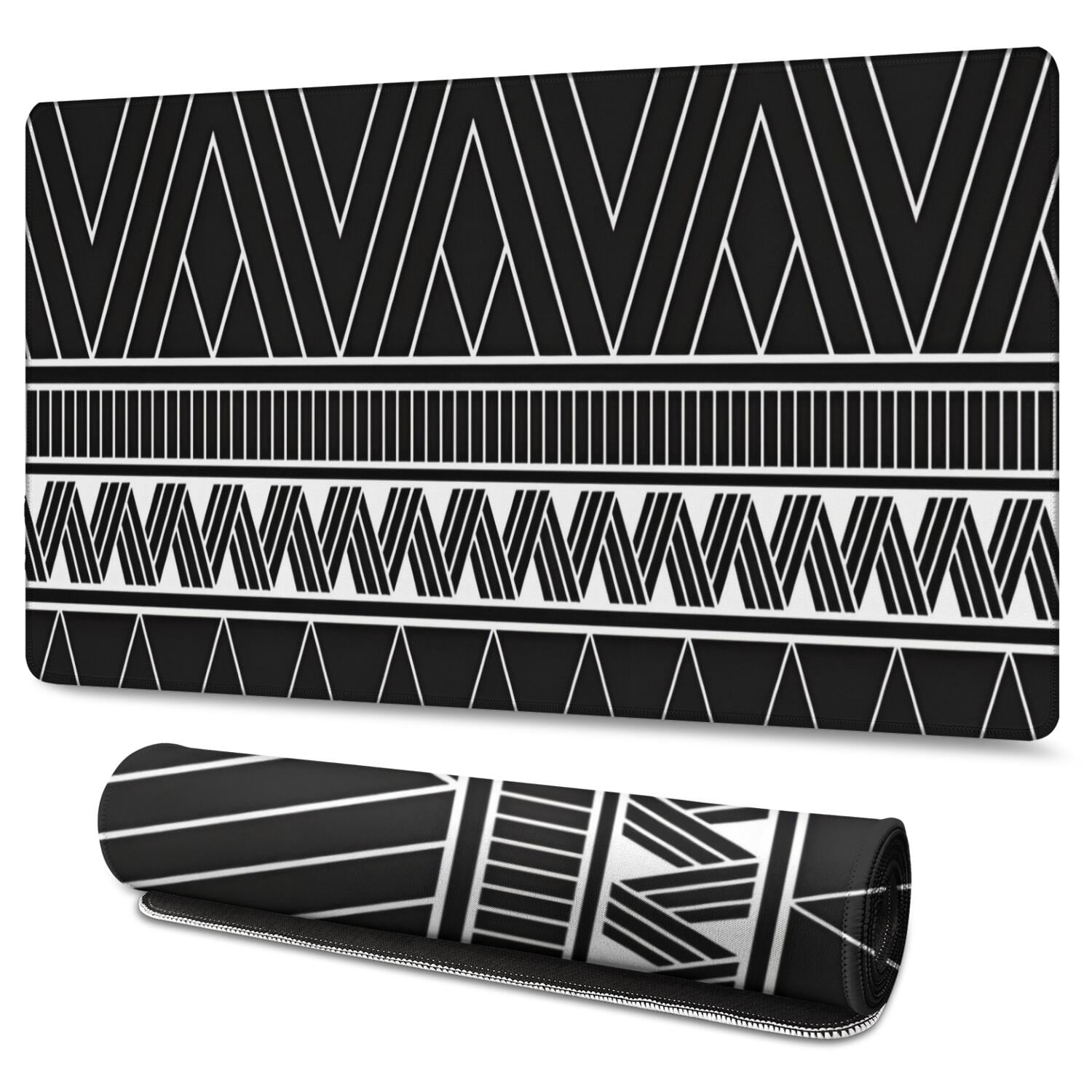 Long Mouse Pads for Desk,Black Geometric Striped Pattern Desk Mats on Top Of Desks, Desk Mouse Pad Extra Large with 3mm Non-Slip Base and Stitched Edge for Gaming,Office,Work,Home 47.3"x23.6"