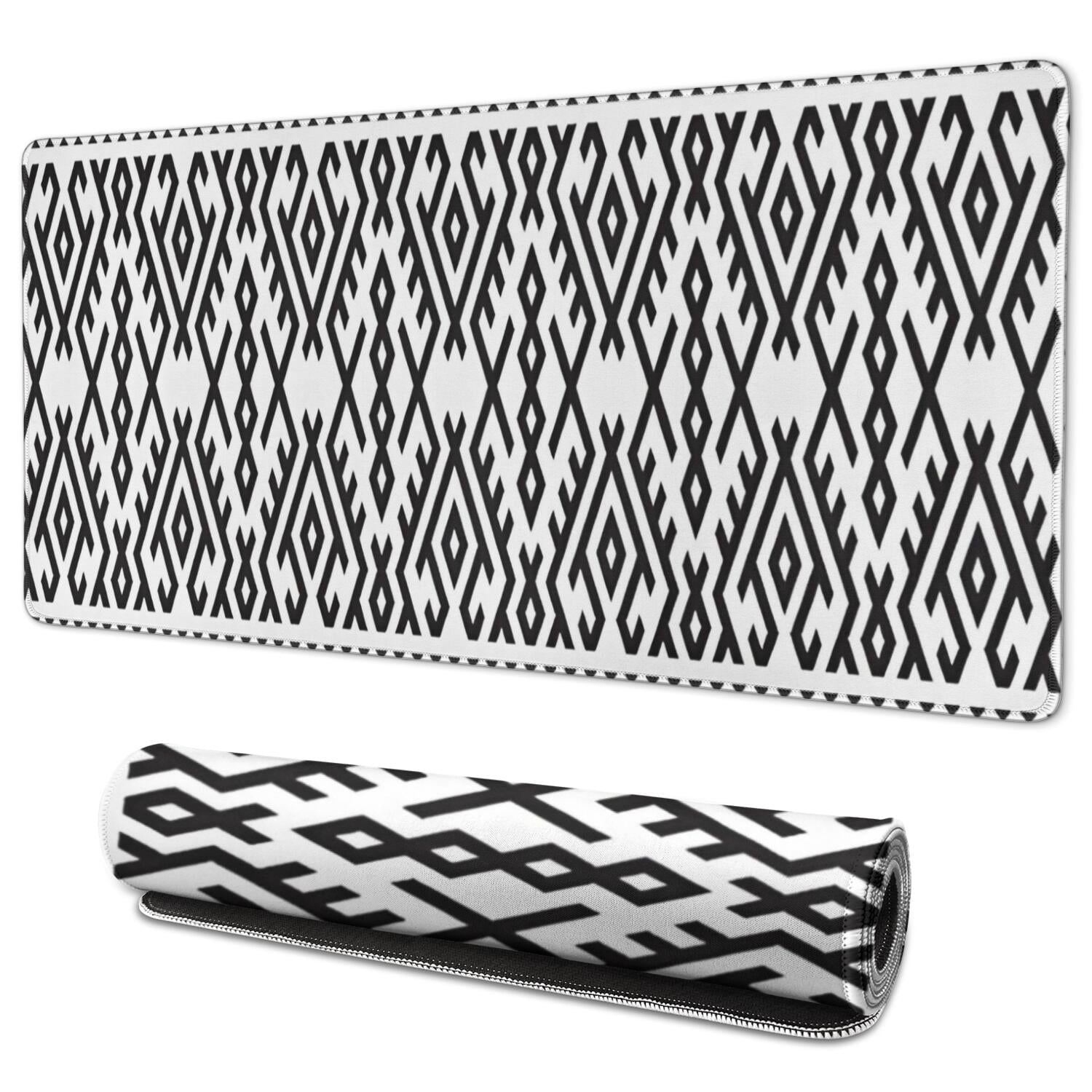 Long Mouse Pads for Desk,Black Geometric Striped Pattern Desk Mats on Top Of Desks, Desk Mouse Pad Extra Large with 3mm Non-Slip Base and Stitched Edge for Gaming,Office,Work,Home 35.4"x15.7"
