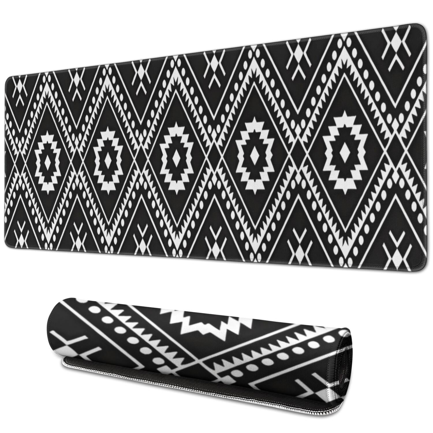 Long Mouse Pads for Desk,Black Geometric Striped Pattern Desk Mats on Top Of Desks, Desk Mouse Pad Extra Large with 3mm Non-Slip Base and Stitched Edge for Gaming,Office,Work,Home 31.5"x11.8"