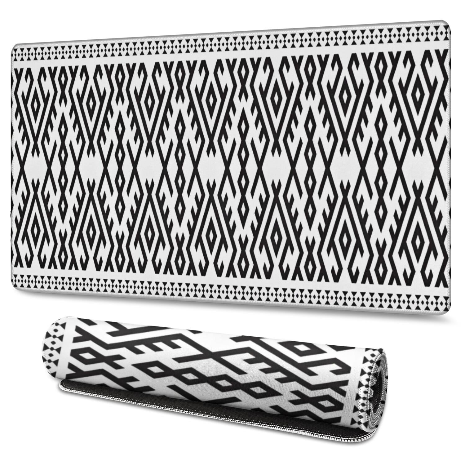 Long Mouse Pads for Desk,Black Geometric Striped Pattern Desk Mats on Top Of Desks, Desk Mouse Pad Extra Large with 3mm Non-Slip Base and Stitched Edge for Gaming,Office,Work,Home 47.3"x23.6"
