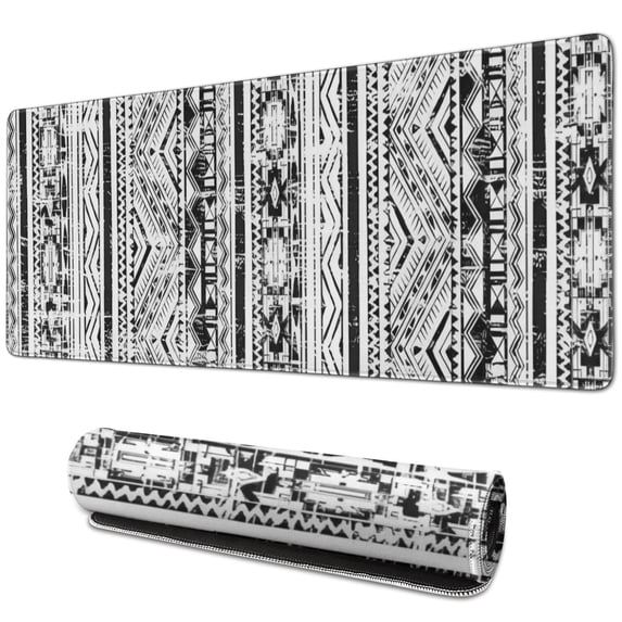Long Mouse Pads for Desk,Black Geometric Triangle Diamond Pattern Desk Mats on Top Of Desks, Desk Mouse Pad Extra Large with 3mm Non-Slip Base and Stitched Edge for Gaming,Office,Work,Home 31.5"x11.8"