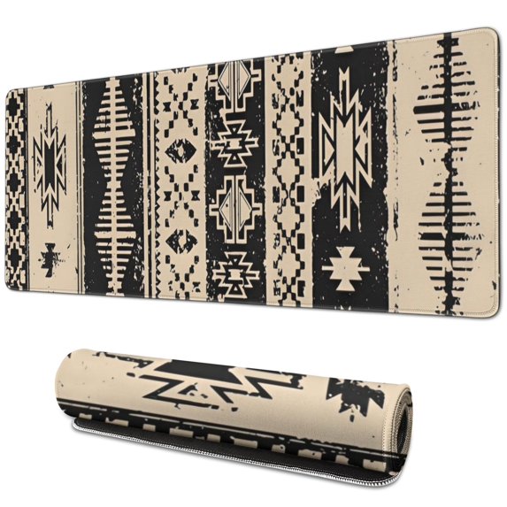 Long Mouse Pads for Desk,Black Geometric Triangle Diamond Pattern Desk Mats on Top Of Desks, Desk Mouse Pad Extra Large with 3mm Non-Slip Base and Stitched Edge for Gaming,Office,Work,Home 31.5"x11.8"