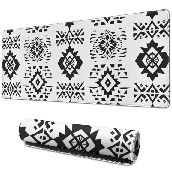 Long Mouse Pads for Desk,Black Geometric Triangle Diamond Pattern Desk Mats on Top Of Desks, Desk Mouse Pad Extra Large with 3mm Non-Slip Base and Stitched Edge for Gaming,Office,Work,Home 31.5"x11.8"