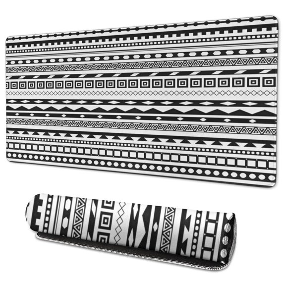 Long Mouse Pads for Desk,Black Geometric Triangle Striped Pattern Desk Mats on Top Of Desks, Desk Mouse Pad Extra Large with 3mm Non-Slip Base and Stitched Edge for Gaming,Office,Work,Home 35.4"x15.7"