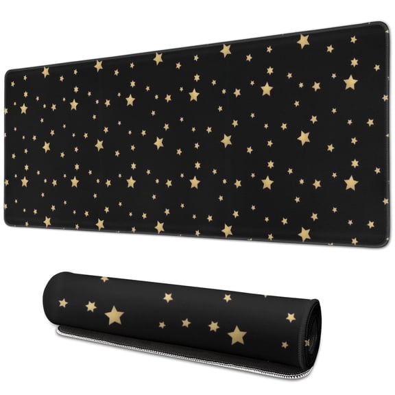 Long Mouse Pads for Desk,Black Gold Star Pattern Desk Mats on Top Of Desks, Desk Mouse Pad Extra Large with 3mm Non-Slip Base and Stitched Edge for Gaming,Office,Work,Home 31.5"x11.8"
