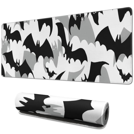 Long Mouse Pads for Desk,Black and Gray Halloween Bats Desk Mats on Top Of Desks, Desk Mouse Pad Extra Large with 3mm Non-Slip Base and Stitched Edge for Gaming,Office,Work,Home 31.5"x11.8"