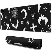 Long Mouse Pads for Desk,Black Halloween Bat Spider Pattern Desk Mats on Top Of Desks, Desk Mouse Pad Extra Large with 3mm Non-Slip Base and Stitched Edge for Gaming,Office,Work,Home 31.5"x11.8"