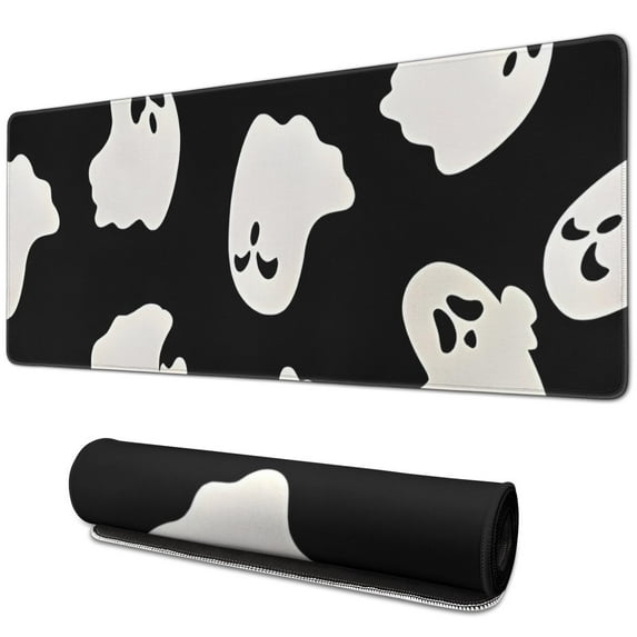 Long Mouse Pads for Desk,Black Halloween Ghost Silhouettes Desk Mats on Top Of Desks, Desk Mouse Pad Extra Large with 3mm Non-Slip Base and Stitched Edge for Gaming,Office,Work,Home 31.5"x11.8"