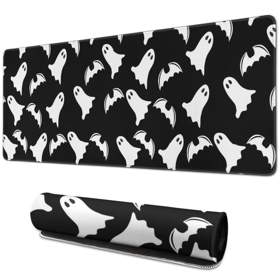 Long Mouse Pads for Desk,Black Halloween Ghosts and Bats Desk Mats on Top Of Desks, Desk Mouse Pad Extra Large with 3mm Non-Slip Base and Stitched Edge for Gaming,Office,Work,Home 31.5"x11.8"