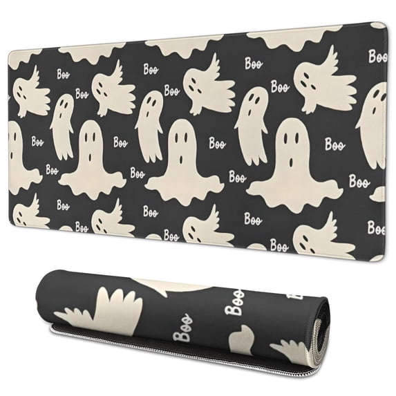 Long Mouse Pads for Desk,Black Halloween Ghosts with Boo Desk Mats on Top Of Desks, Desk Mouse Pad Extra Large with 3mm Non-Slip Base and Stitched Edge for Gaming,Office,Work,Home 35.4"x15.7"