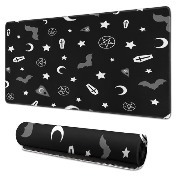 Long Mouse Pads for Desk,Black Halloween Occult Patterns Desk Mats on Top Of Desks, Desk Mouse Pad Extra Large with 3mm Non-Slip Base and Stitched Edge for Gaming,Office,Work,Home 31.5"x15.7"