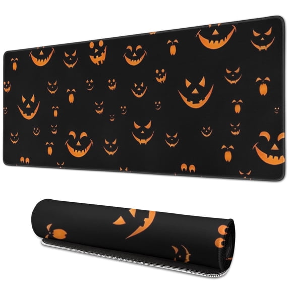 Long Mouse Pads for Desk,Black Halloween Pumpkin Faces Desk Mats on Top Of Desks, Desk Mouse Pad Extra Large with 3mm Non-Slip Base and Stitched Edge for Gaming,Office,Work,Home 31.5"x11.8"