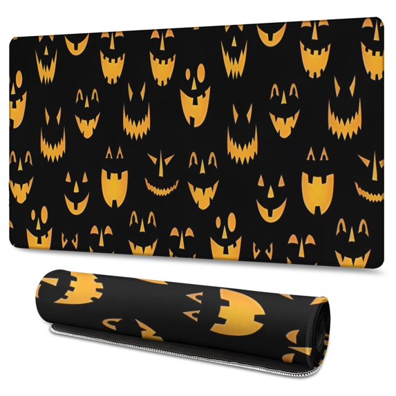 Long Mouse Pads for Desk,Black Halloween Pumpkin Faces Desk Mats on Top Of Desks, Desk Mouse Pad Extra Large with 3mm Non-Slip Base and Stitched Edge for Gaming,Office,Work,Home 47.3"x23.6"