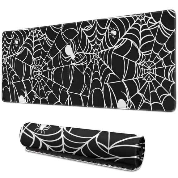 Long Mouse Pads for Desk,Black Halloween Spider Webs Desk Mats on Top Of Desks, Desk Mouse Pad Extra Large with 3mm Non-Slip Base and Stitched Edge for Gaming,Office,Work,Home 31.5"x11.8"