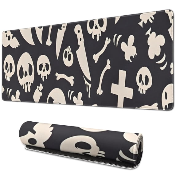 Long Mouse Pads for Desk,Black Halloween Spooky Elements Desk Mats on Top Of Desks, Desk Mouse Pad Extra Large with 3mm Non-Slip Base and Stitched Edge for Gaming,Office,Work,Home 31.5"x11.8"