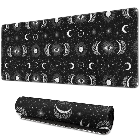 Long Mouse Pads for Desk,Black Moon Eye Pattern Desk Mats on Top Of Desks, Desk Mouse Pad Extra Large with 3mm Non-Slip Base and Stitched Edge for Gaming,Office,Work,Home 31.5"x11.8"