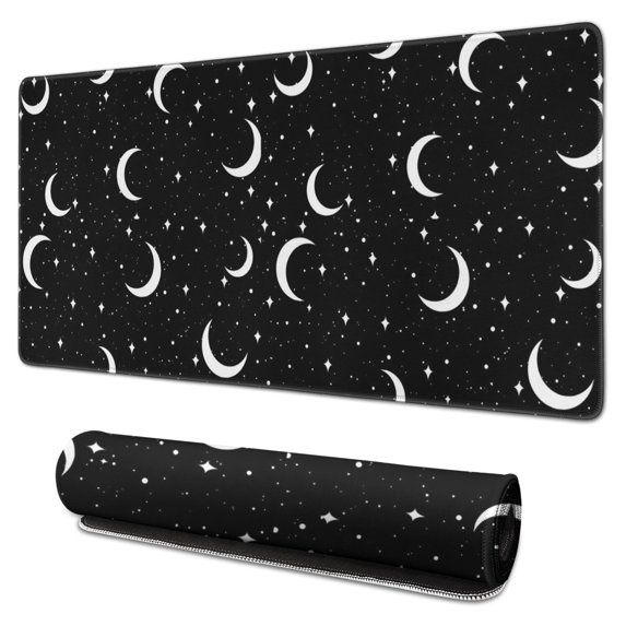 Long Mouse Pads for Desk,Black Moon Star Pattern Desk Mats on Top Of Desks, Desk Mouse Pad Extra Large with 3mm Non-Slip Base and Stitched Edge for Gaming,Office,Work,Home 31.5"x15.7"