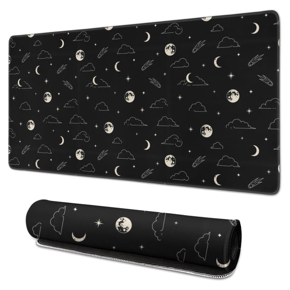 Long Mouse Pads for Desk,Black Night Sky Pattern Desk Mats on Top Of Desks, Desk Mouse Pad Extra Large with 3mm Non-Slip Base and Stitched Edge for Gaming,Office,Work,Home 31.5"x15.7"