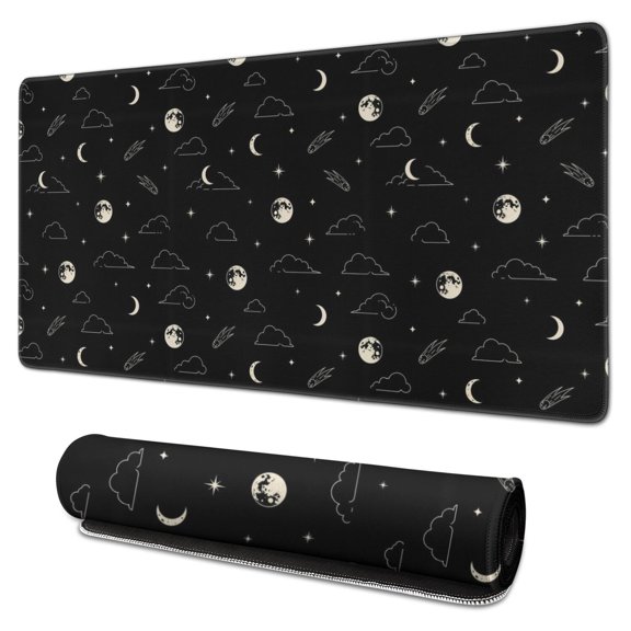 Long Mouse Pads for Desk,Black Night Sky Pattern Desk Mats on Top Of Desks, Desk Mouse Pad Extra Large with 3mm Non-Slip Base and Stitched Edge for Gaming,Office,Work,Home 31.5"x15.7"