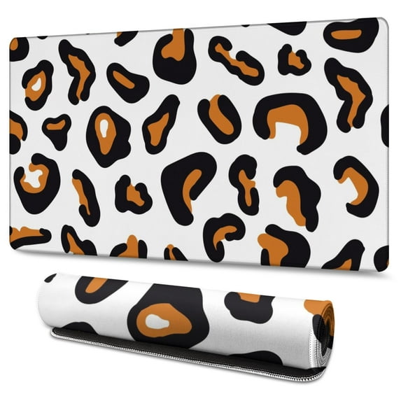 Long Mouse Pads for Desk,Black and Orange Of Leopard Print Desk Mats on Top Of Desks, Desk Mouse Pad Extra Large with 3mm Non-Slip Base and Stitched Edge for Gaming,Office,Work,Home 47.3"x23.6"
