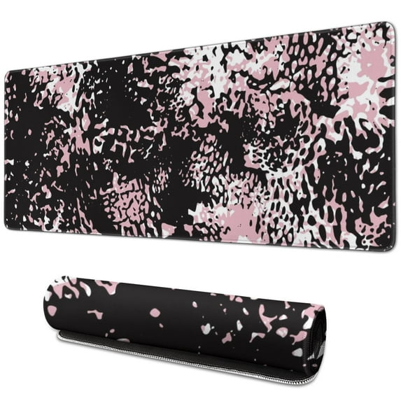 Long Mouse Pads for Desk,Black and Pink Of Leopard Print Desk Mats on Top Of Desks, Desk Mouse Pad Extra Large with 3mm Non-Slip Base and Stitched Edge for Gaming,Office,Work,Home 31.5"x11.8"