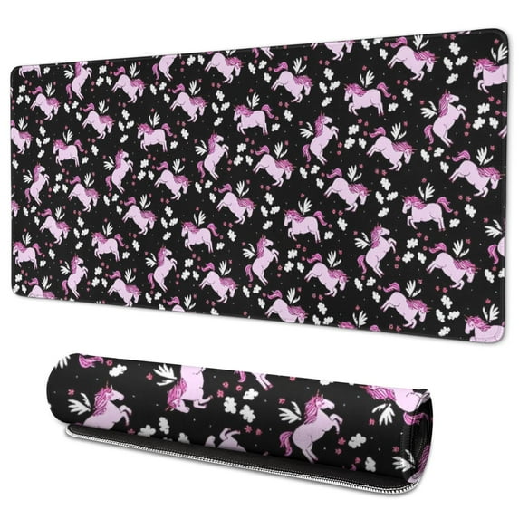 Long Mouse Pads for Desk,Black Pink Unicorn Pattern Desk Mats on Top Of Desks, Desk Mouse Pad Extra Large with 3mm Non-Slip Base and Stitched Edge for Gaming,Office,Work,Home 35.4"x15.7"
