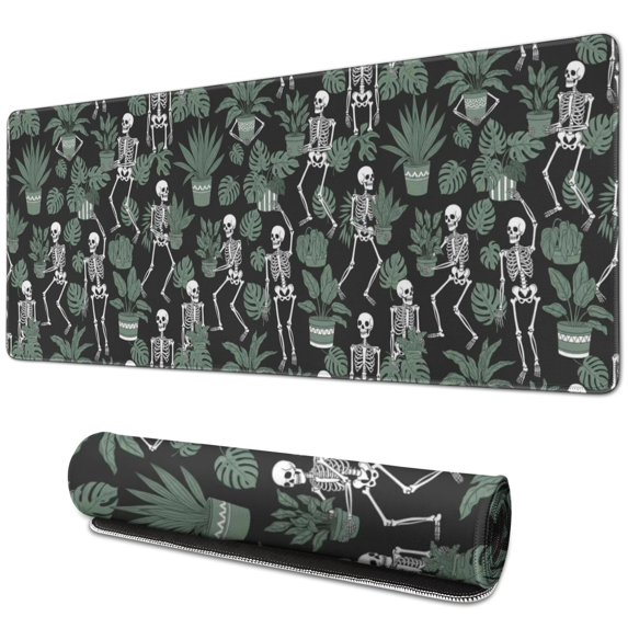 Long Mouse Pads for Desk,Black Skeleton Plant Pattern Desk Mats on Top Of Desks, Desk Mouse Pad Extra Large with 3mm Non-Slip Base and Stitched Edge for Gaming,Office,Work,Home 31.5"x11.8"