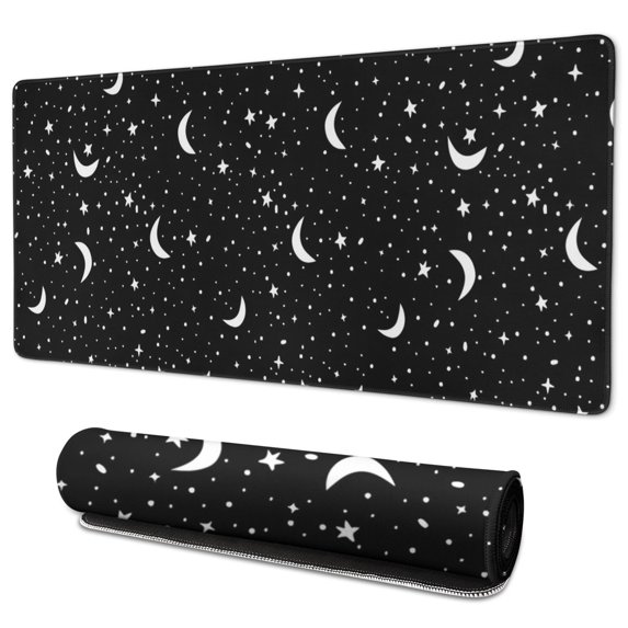 Long Mouse Pads for Desk,Black Star Moon Pattern Desk Mats on Top Of Desks, Desk Mouse Pad Extra Large with 3mm Non-Slip Base and Stitched Edge for Gaming,Office,Work,Home 35.4"x15.7"