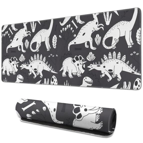 Long Mouse Pads for Desk,Black and White Dinosaur Pattern Desk Mats on Top Of Desks, Desk Mouse Pad Extra Large with 3mm Non-Slip Base and Stitched Edge for Gaming,Office,Work,Home 31.5"x11.8"