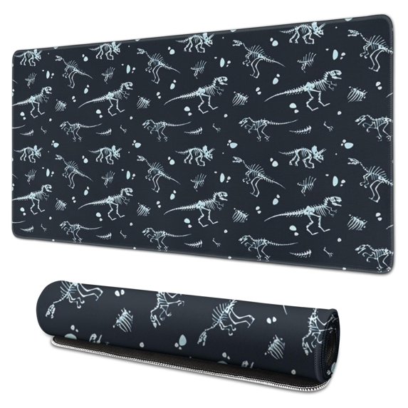 Long Mouse Pads for Desk,Black White Dinosaurs Fossils Pattern Desk Mats on Top Of Desks, Desk Mouse Pad Extra Large with 3mm Non-Slip Base and Stitched Edge for Gaming,Office,Work,Home 31.5"x15.7"