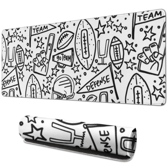 Long Mouse Pads for Desk,Black White Football Elements Pattern Desk Mats on Top Of Desks, Desk Mouse Pad Extra Large with 3mm Non-Slip Base and Stitched Edge for Gaming,Office,Work,Home 31.5"x11.8"