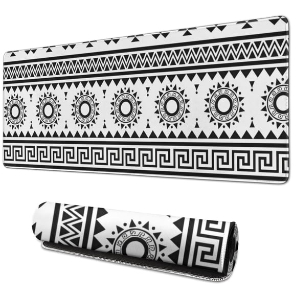 Long Mouse Pads for Desk,Black and White Geometric Boho Pattern Desk Mats on Top Of Desks, Desk Mouse Pad Extra Large with 3mm Non-Slip Base and Stitched Edge for Gaming,Office,Work,Home 31.5"x11.8"