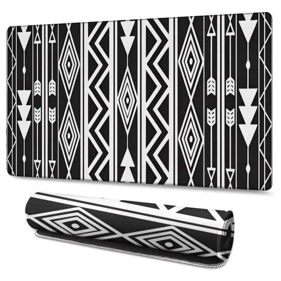 Long Mouse Pads for Desk,Black and White Geometric Boho Pattern Desk Mats on Top Of Desks, Desk Mouse Pad Extra Large with 3mm Non-Slip Base and Stitched Edge for Gaming,Office,Work,Home 47.3"x23.6"