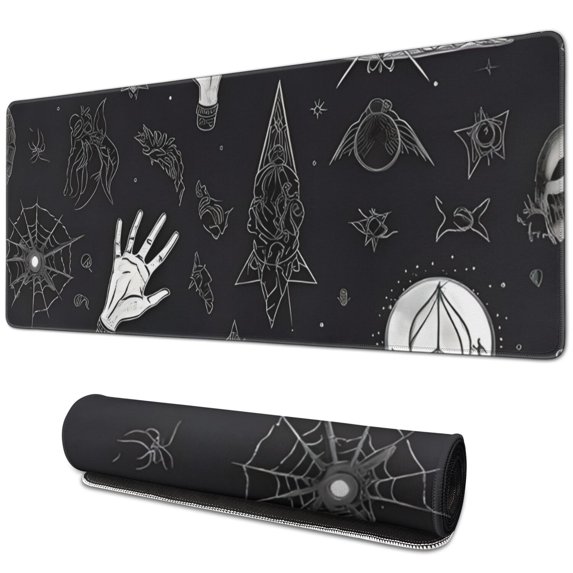 Long Mouse Pads for Desk,Black White Gothic Hand Skull Pattern Desk Mats on Top Of Desks, Desk Mouse Pad Extra Large with 3mm Non-Slip Base and Stitched Edge for Gaming,Office,Work,Home 31.5"x11.8"